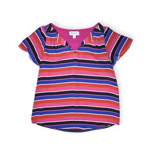 Elle Pink Orange Blue Stripe Short Sleeve Blouse Office Summer Flowy Women's XS